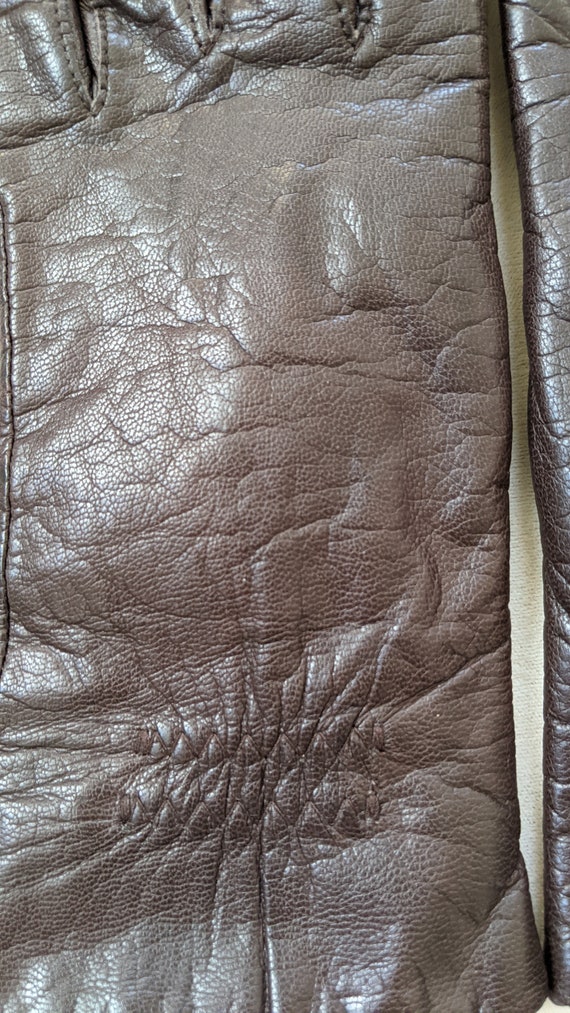 Vintage Brown Genuine Leather Fleece Lined Gloves - image 3