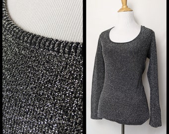 Black and Silver Lurex Knit Long Sleeve