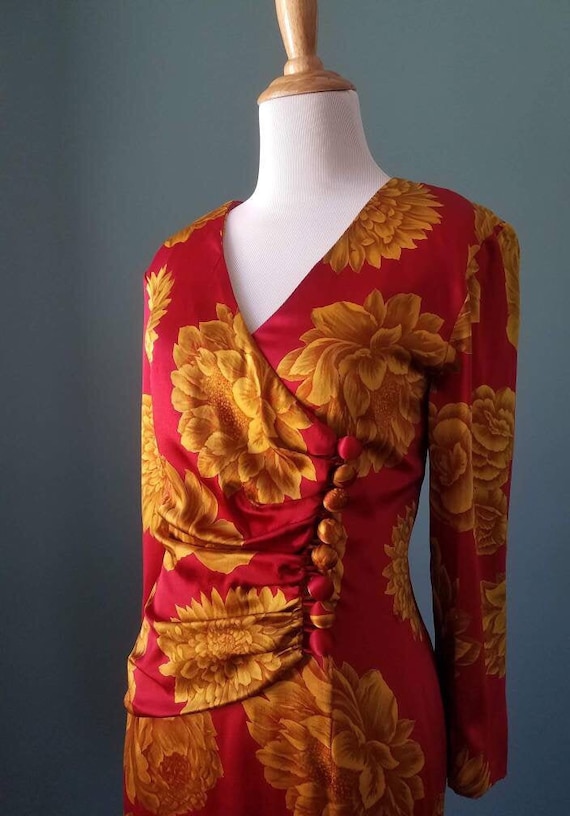 Vintage 40s Floral Silk Dress/ Vintage 80s Silk Fl