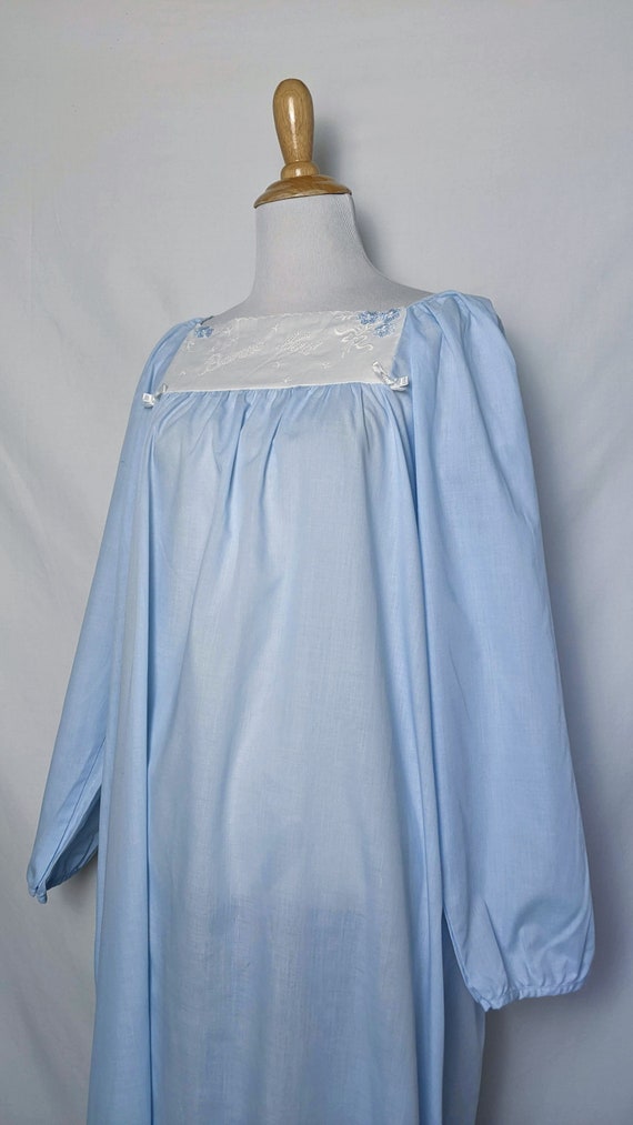 Vintage Blue Cotton Embroidered French Bonne Nuit… - image 3