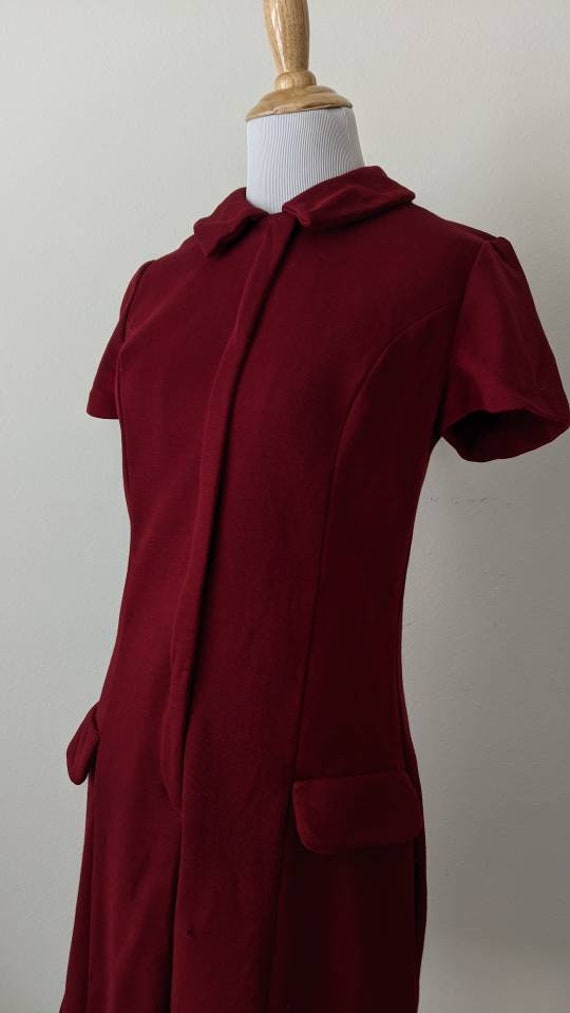 Vintage 60s Burgandy Red Wool Mod Dress - image 3
