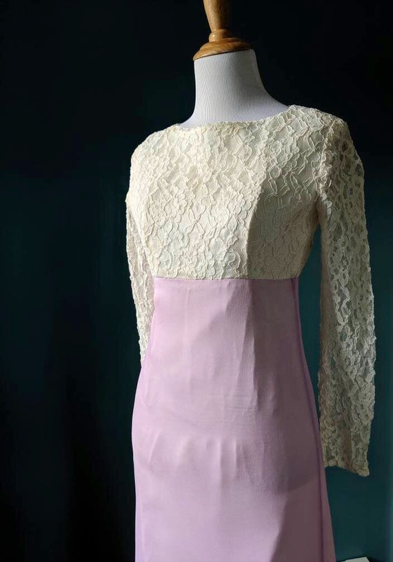 Vintage 60s 70s Lace and Chiffon Lilac Lavender P… - image 3