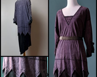 90s does 20s  Vintage Purple and Black Suede Dress