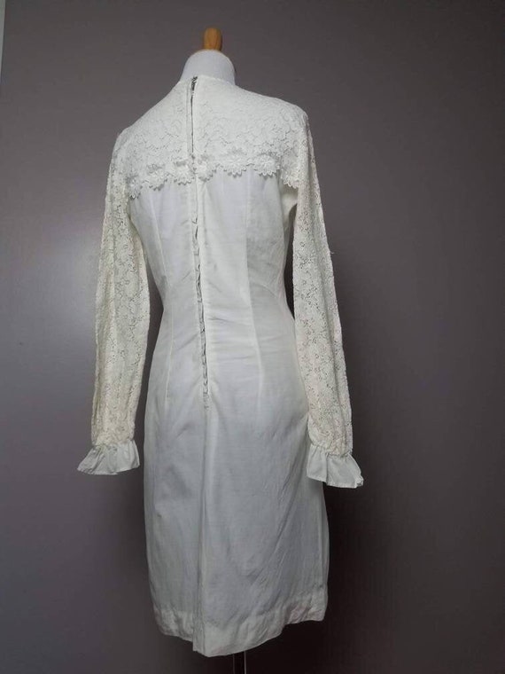 60s 70s White Linen Cotton Lace Bohemian Wedding … - image 3