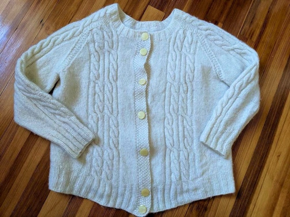 Vintage 40s 50s Cable Knit Wool Cardigan Sweater