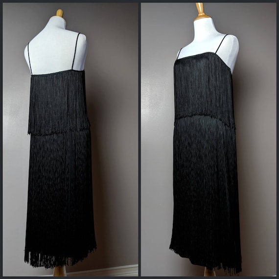 Vintage 80s 90s Black Gogo Flapper Tassel Fringe D