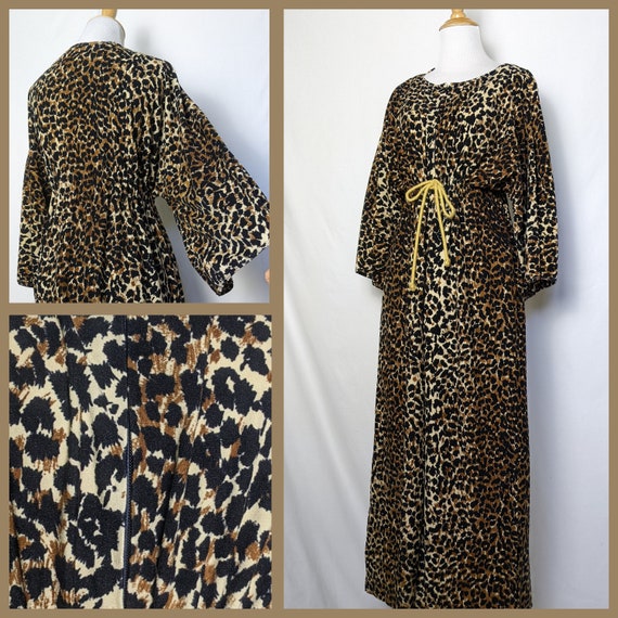 Vintage Leopard Animal Print Flannel House Dress … - image 1