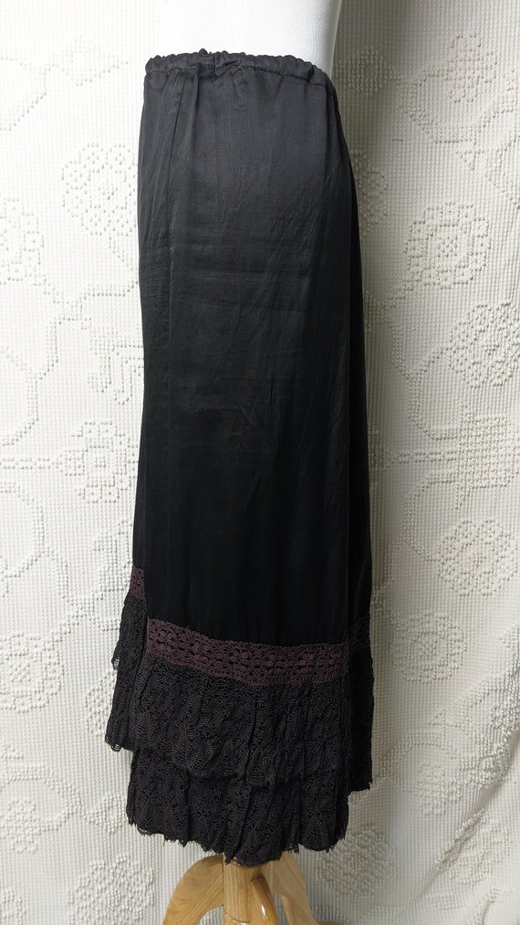 Antique Victorian Black Silk Brown Lace Petticoat… - image 2