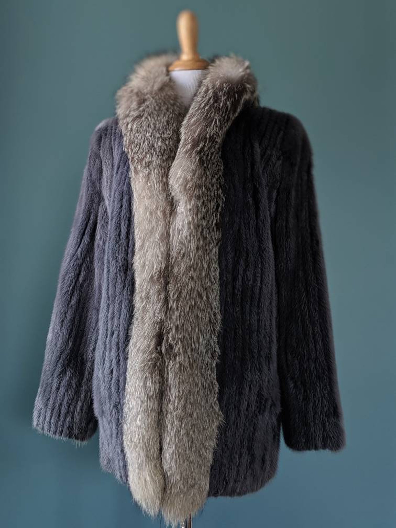 Vintage Genuine Gray Grey Mink and Fox Fur Coat | Etsy