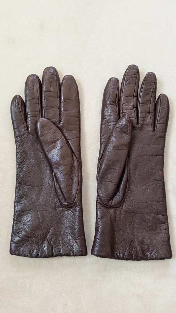 Vintage Brown Genuine Leather Fleece Lined Gloves - image 4