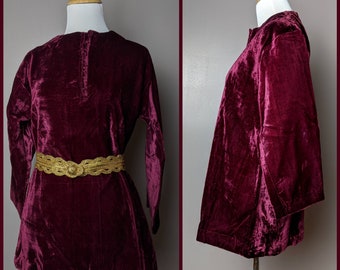 Vintage 60s 70s Dead Stock Burgandy Wine Velvet Indian Tunic Blouse Top