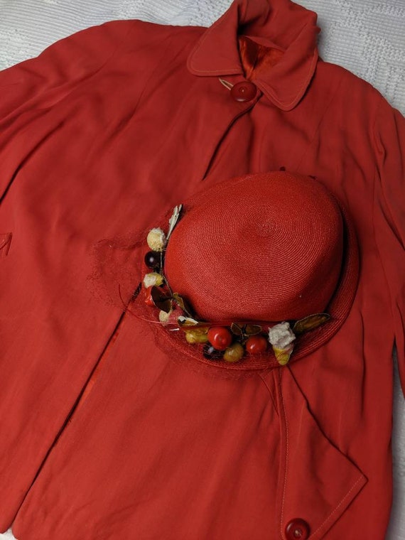 Vintage 30s 40s Red Silk Lined Swing Jacket Coat