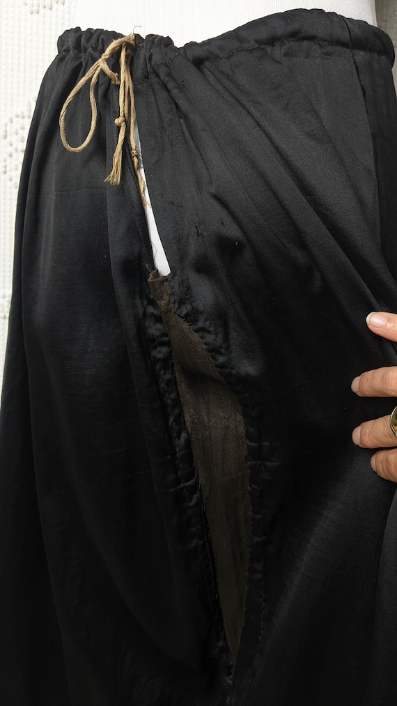 Antique Victorian Black Silk Brown Lace Petticoat… - image 7