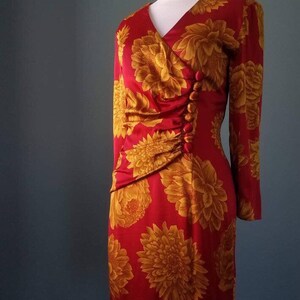 Vintage 40s Floral Silk Dress Vintage 80s Silk Red and Gold Floral Dress image 3