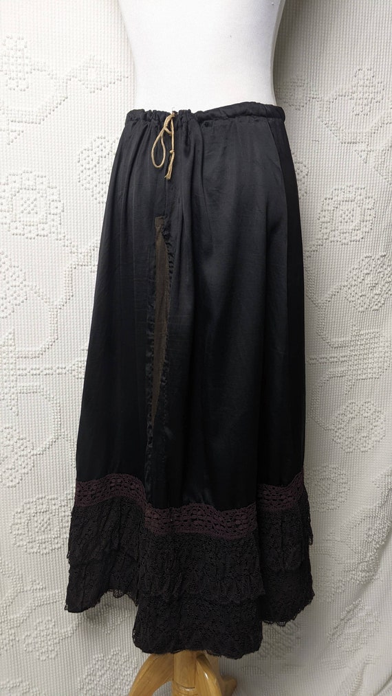 Antique Victorian Black Silk Brown Lace Petticoat… - image 4