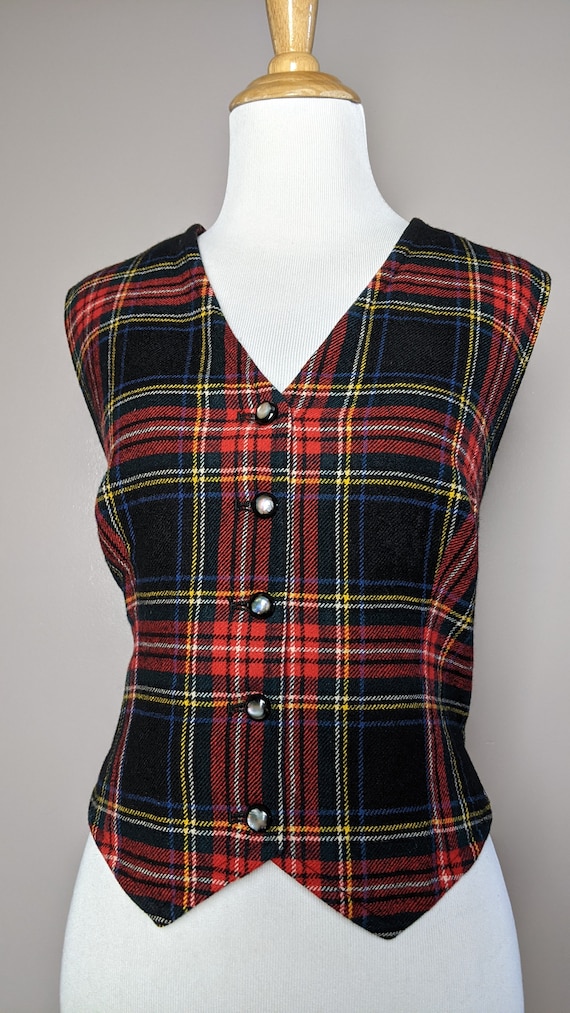 Vintage 50s 60s Wool Plaid Tartan Vest - image 4