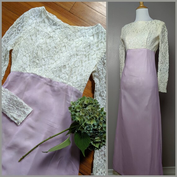 Vintage 60s 70s Lace and Chiffon Lilac Lavender P… - image 1