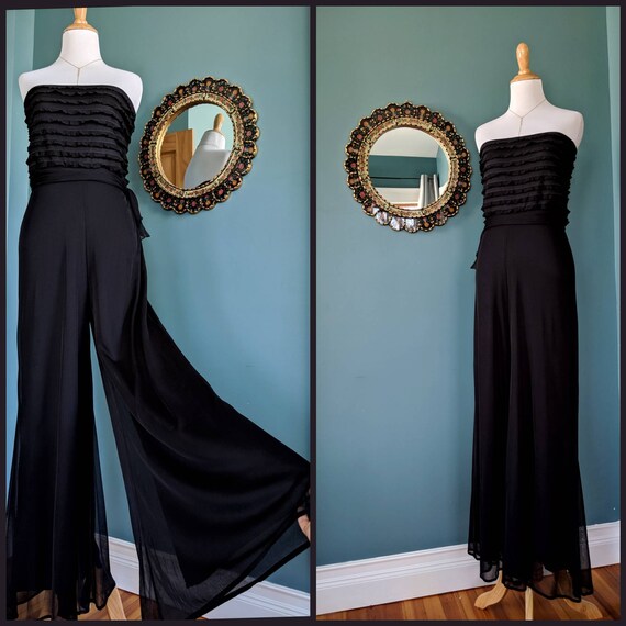 90s Vintage Ruffle Gauze Bell Bottom Wide Leg Beac