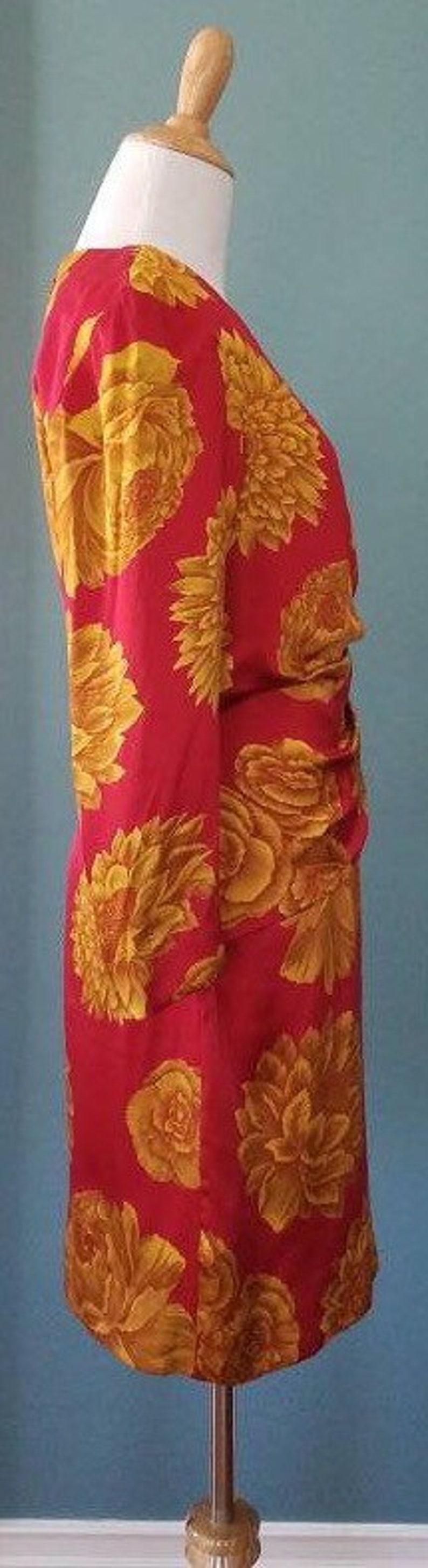 Vintage 40s Floral Silk Dress Vintage 80s Silk Red and Gold Floral Dress image 7