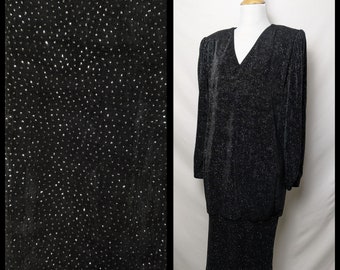 Robe noire argentée à paillettes vintage des années 80 et 90