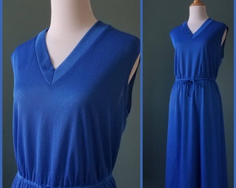 Vintage 70s Cobalt Blue Knit Dress