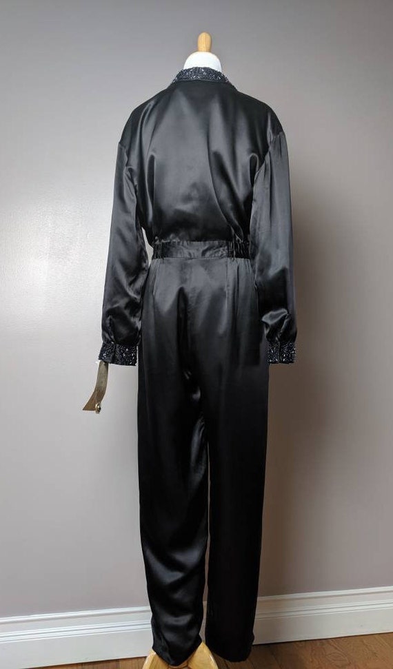 Vintage 90s Black Silk Beaded Jumpsuit Dead Stock… - image 5