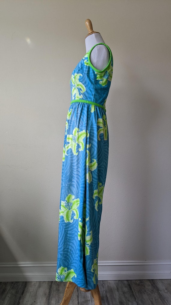 Vintage 60s 70s tropical floral turquoise floresc… - image 5