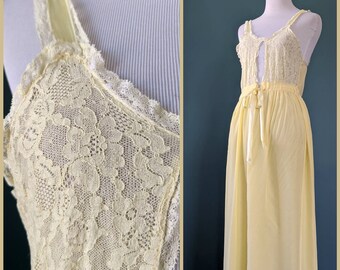 Vintage 40s 50s Yellow Lace Night Gown Lingerie