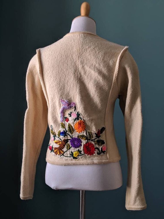 Vintage Austrian 90s Cream Wool Embroidered Flower