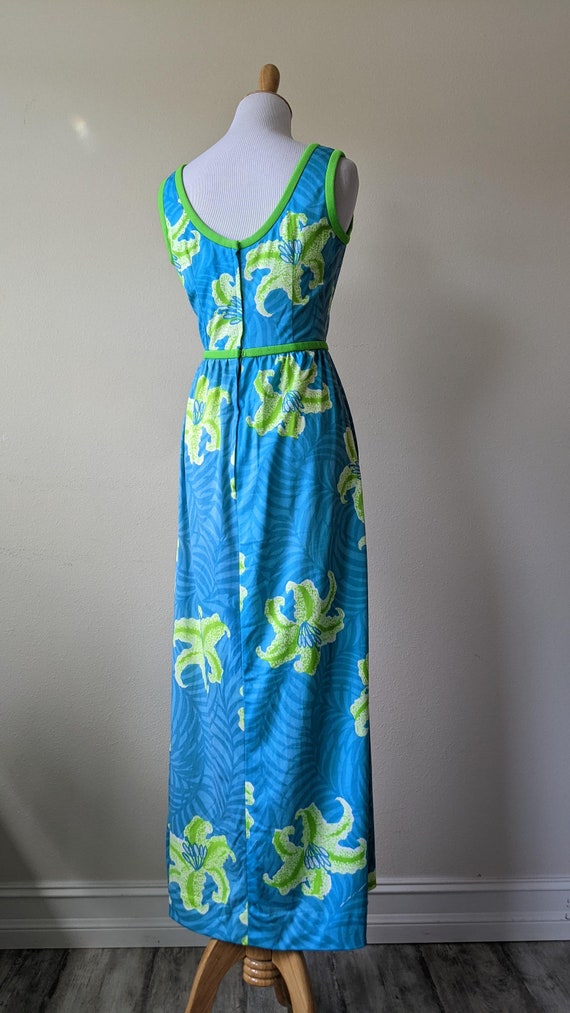 Vintage 60s 70s tropical floral turquoise floresc… - image 6