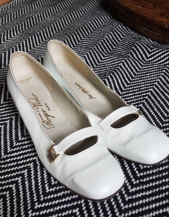 Vintage 60s Roger Vivier White Leather Side Buckle