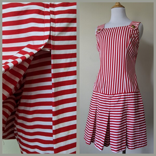 Vintage 60s 70s retro Red and white stripe nautical scooter romper dress