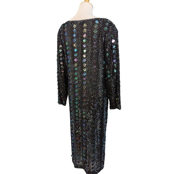 oil slick sequin dress Vintage black silk black ab oil slick iridescent beaded sequin magical  witchy dress