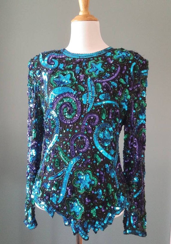 Vintage 80s Blue Black Green Purple Celestial Sta… - image 5