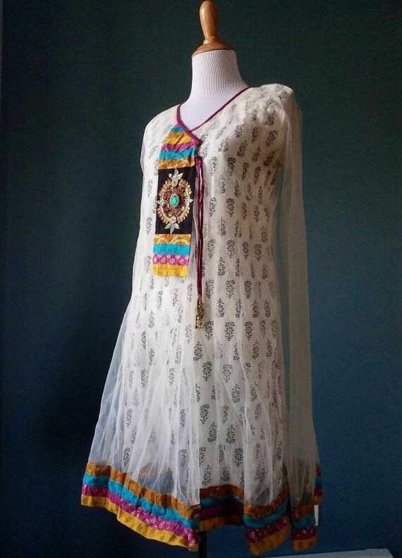 Vintage Black & White Bohemian Ethnic Dress - image 3