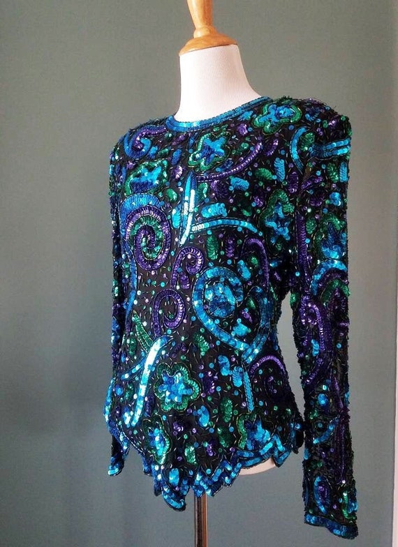 Vintage 80s Blue Black Green Purple Celestial Sta… - image 2