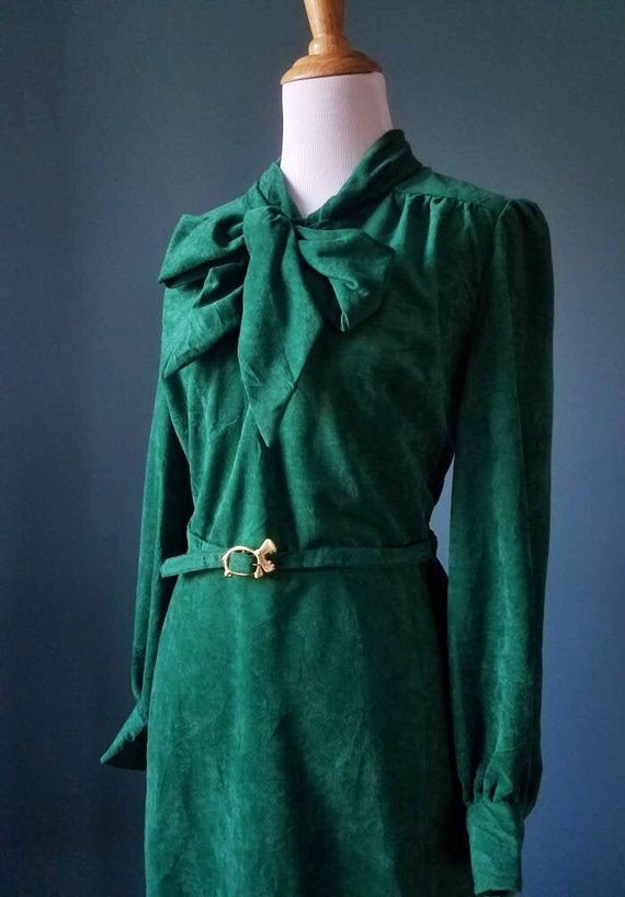 70s Vintage Green Velour Dress