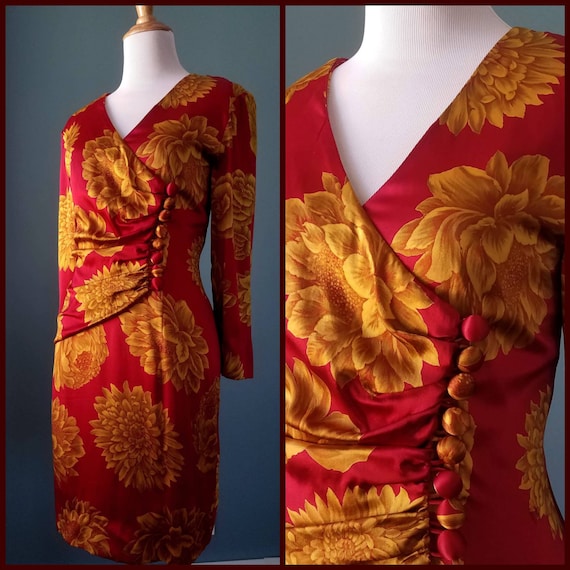 Vintage 40s Floral Silk Dress Vintage 80s Silk Re… - image 1
