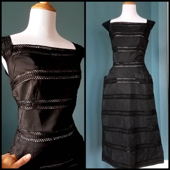 1950s Vintage Black Wiggle Pinup Dress