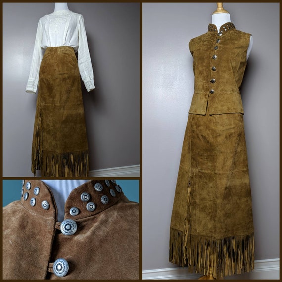 Vintage 90s Natural Brown Western Suede Vest and M