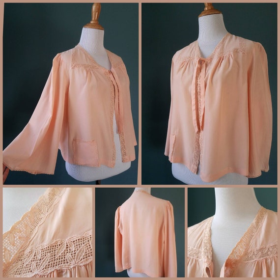 1940s // 1950s Blush Pink // Peach Lace Bed Jacke
