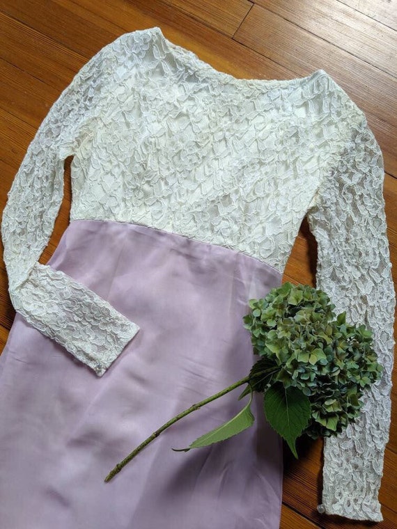 Vintage 60s 70s Lace and Chiffon Lilac Lavender P… - image 2