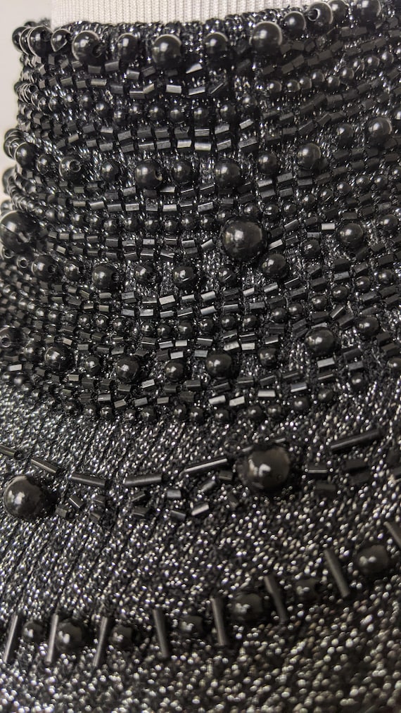 Vintage Black and Silver Lurex Beaded Knit Sparkl… - image 4