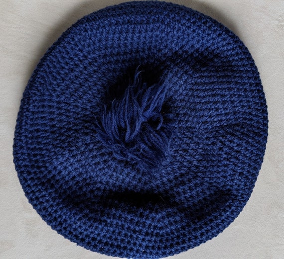 Vintage 50s 60s Blue Knit Scottish Beret with Pom… - image 7