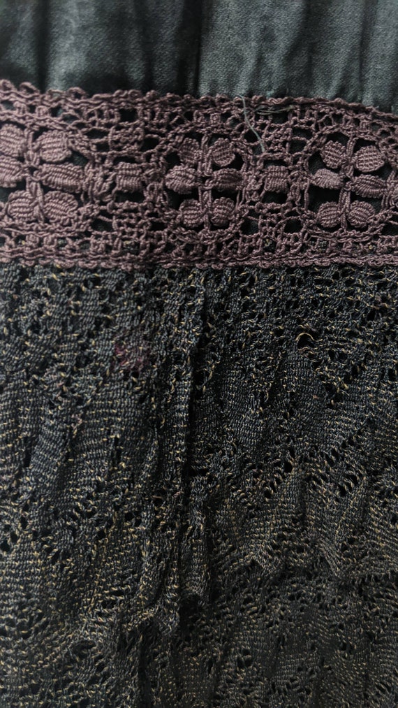 Antique Victorian Black Silk Brown Lace Petticoat… - image 3