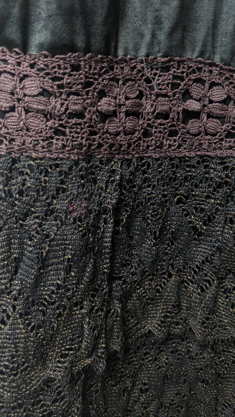 Antique Victorian Black Silk Brown Lace Petticoat Skirt image 3