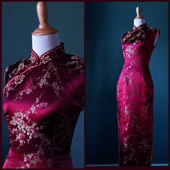 Vintage Wine Burgundy Deep Red Cheongsam Qipao