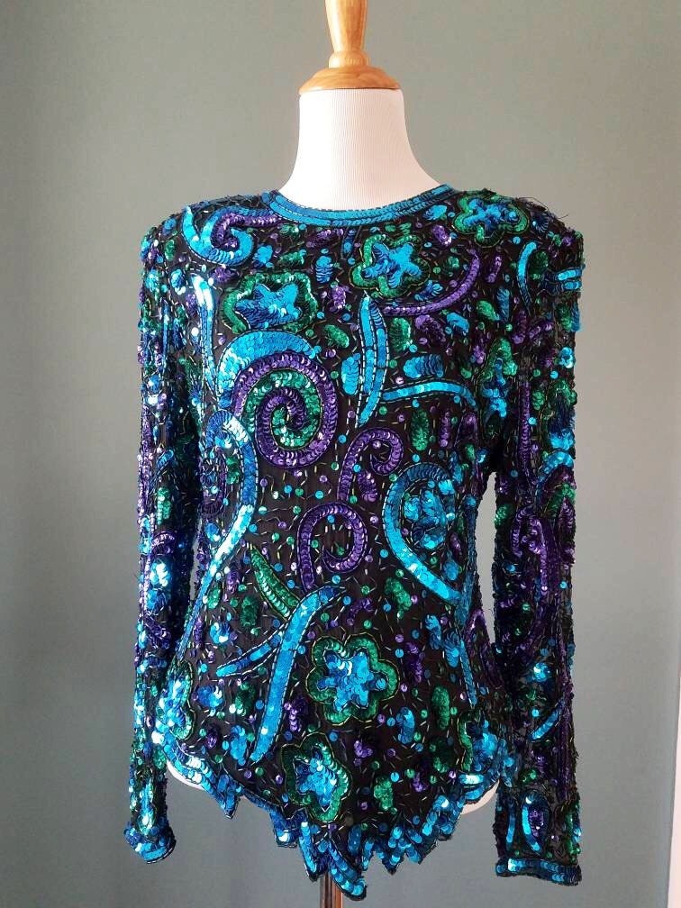 Vintage 80s Blue Black Green Purple Celestial Star Sea Theme - Etsy