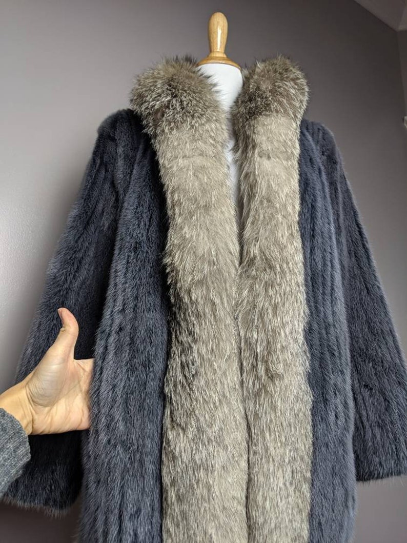 Vintage Genuine Gray Grey Mink and Fox Fur Coat | Etsy
