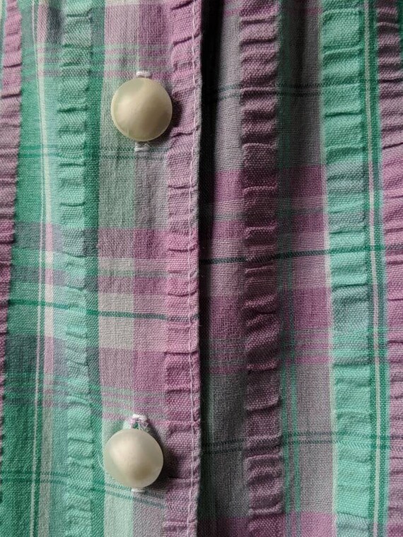 Vintage 70s 80s Pastel Blue and Lilac Madras Seer… - image 9